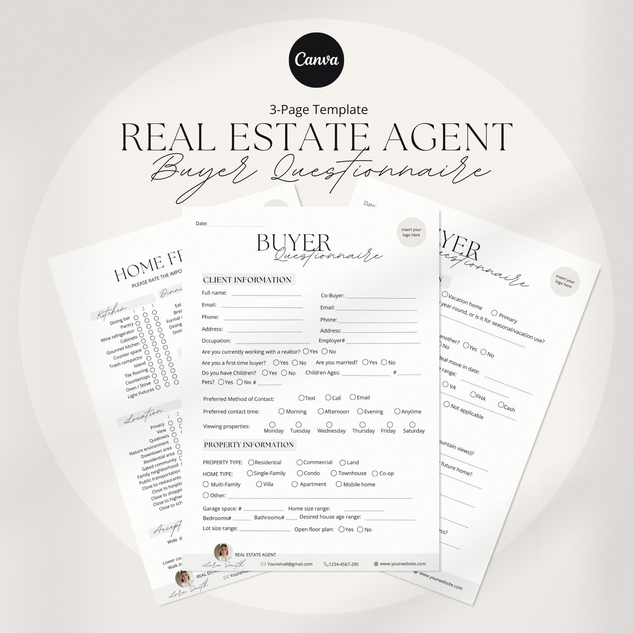 Buyer Questionnaire, Real Estate Buyer Intake, Real Estate Buyer Consultation, Buyer Intake Form, Real Estate Buyer,client intake form CANVA
