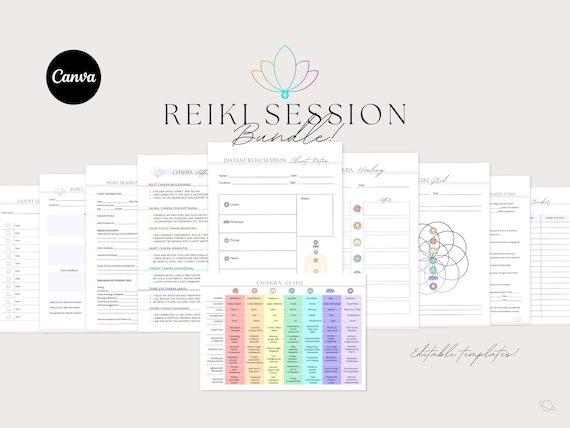 Professional Reiki Session Form Bundle, Reiki Intake Form, Distant Reiki Form, Reiki Post-Session Form, Chakra Guide,reiki business Editable