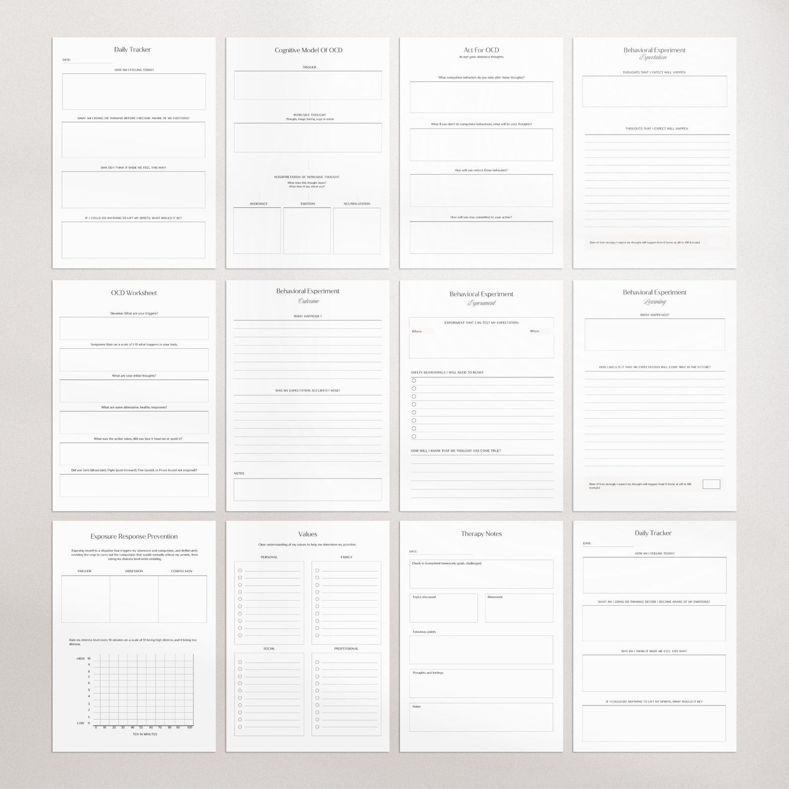 OCD Worksheets Bundle | CBT Workbook | Cognitive Behavioral Therapy ...