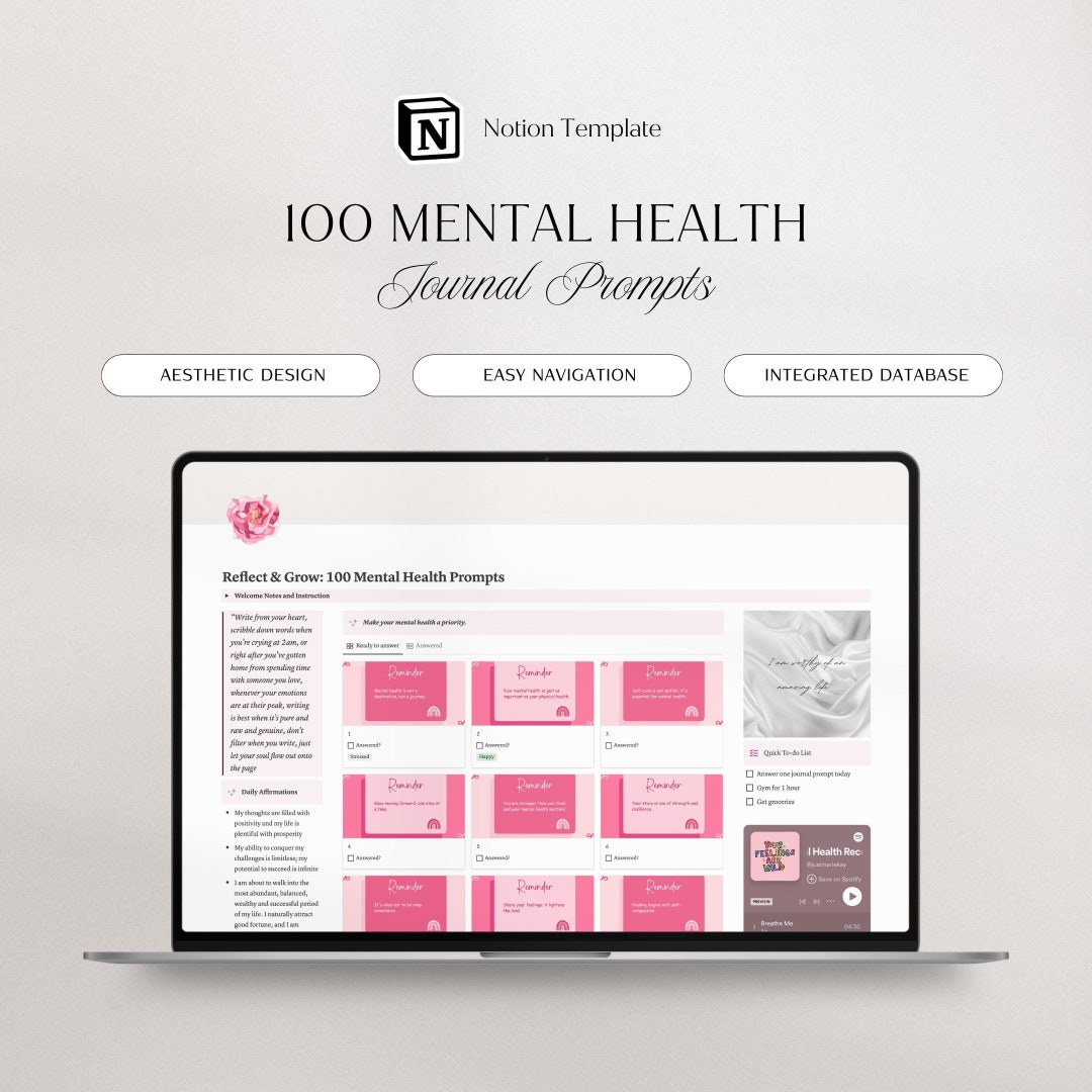 Mental Health Journal | 100 Prompts Notion Template (digital Download ...