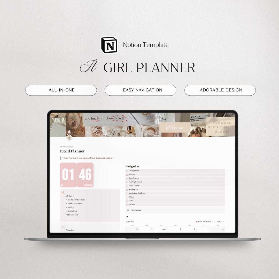 It Girl Notion Life Planner | All in One Notion Template | That Girl ...