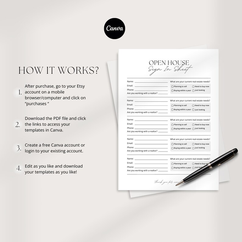 Open House Sign in Sheet Editable Template | Real Estate Marketing ...