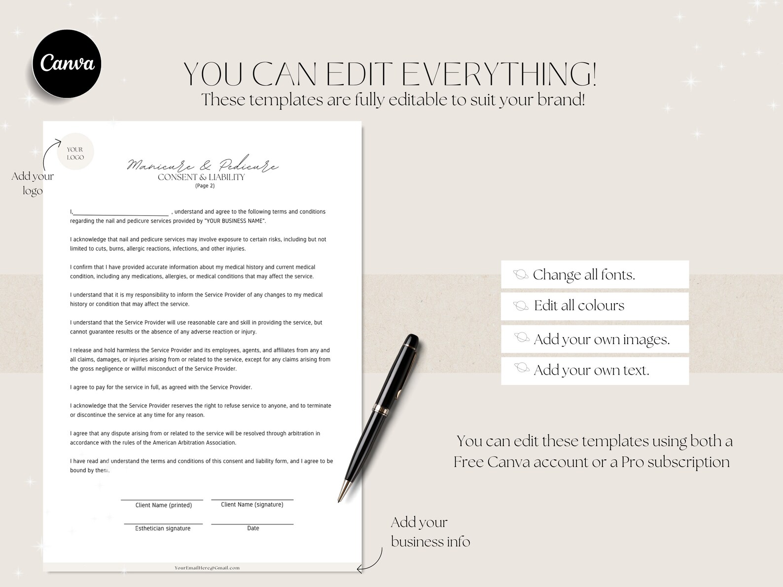 Nail Technician Forms Bundle Editable Templates, Esthetician Forms ...