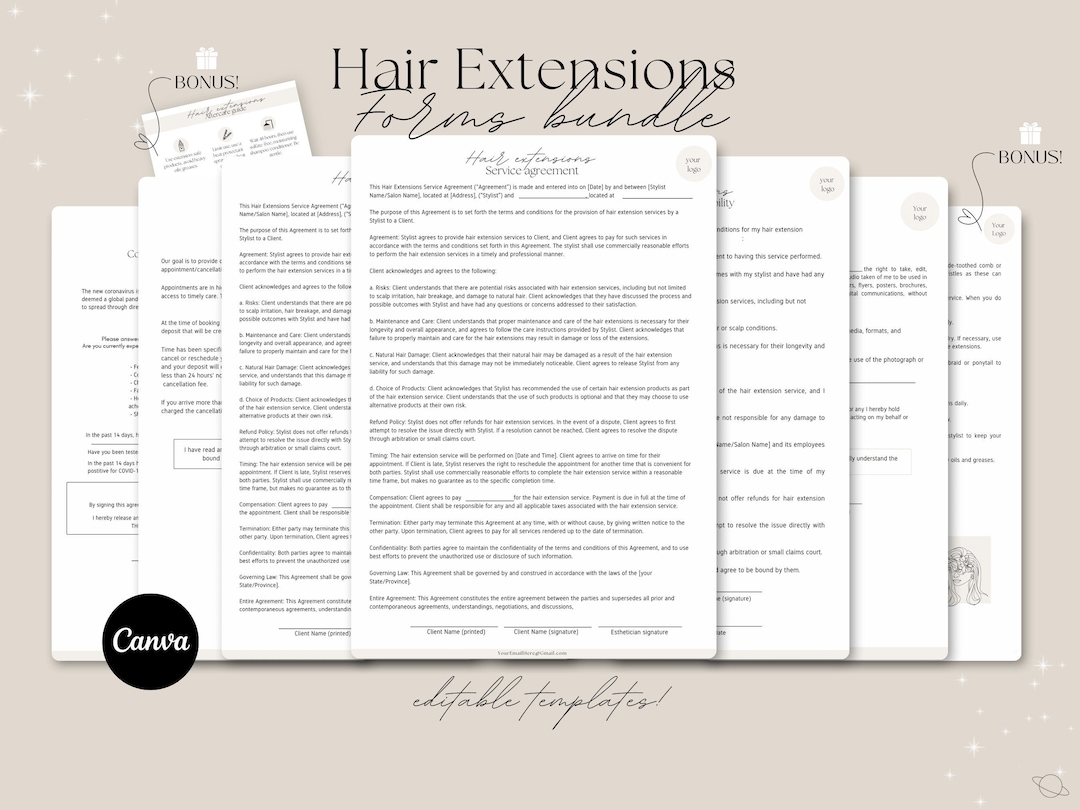 EDITABLE Hair Extensions Forms,hair Extensions Consultation Form,hair