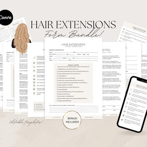 Editable Hair Extensions Contract,Hair Extensions Consultation Form,Hair Extensions After Care Card,Hair Extension Agreement,CANVA TEMPLATE