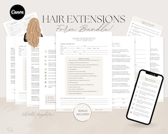 Editable Hair Extensions Contract,Hair Extensions Consultation Form,Hair Extensions After Care Card,Hair Extension Agreement,CANVA TEMPLATE