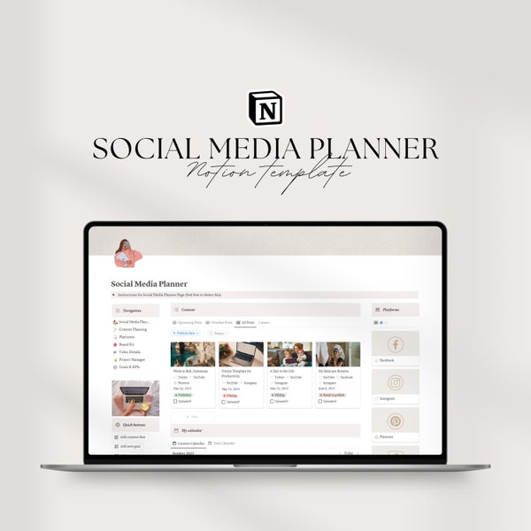 Notion Template Social Media Planner, Content Planner, Content Calendar,Notion dashboard,Notion planner,Social media manager,Notion business