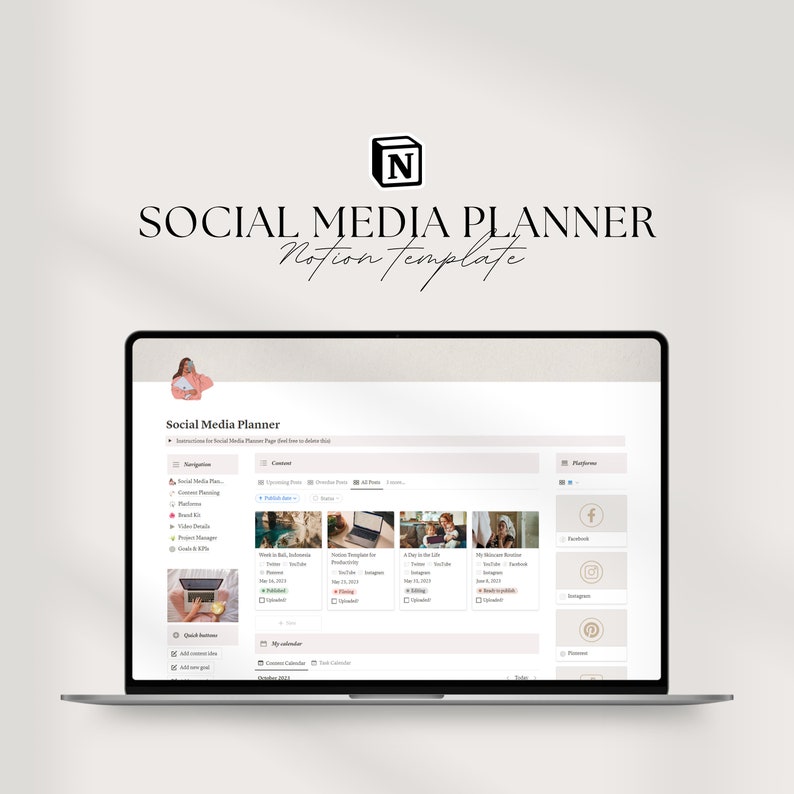 Notion Template Social Media Planner Content Planner Content Etsy