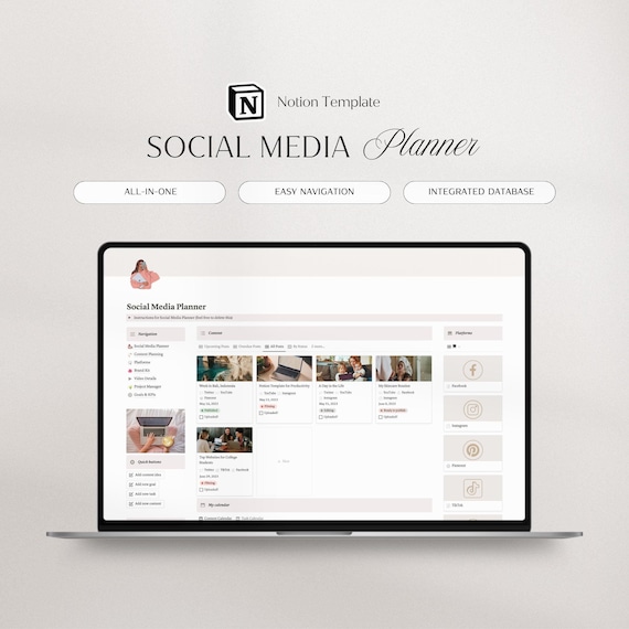 Notion Template Social Media Planner | Content Planner | Content Calendar | Notion Planner | Social Media Manager | Notion Business