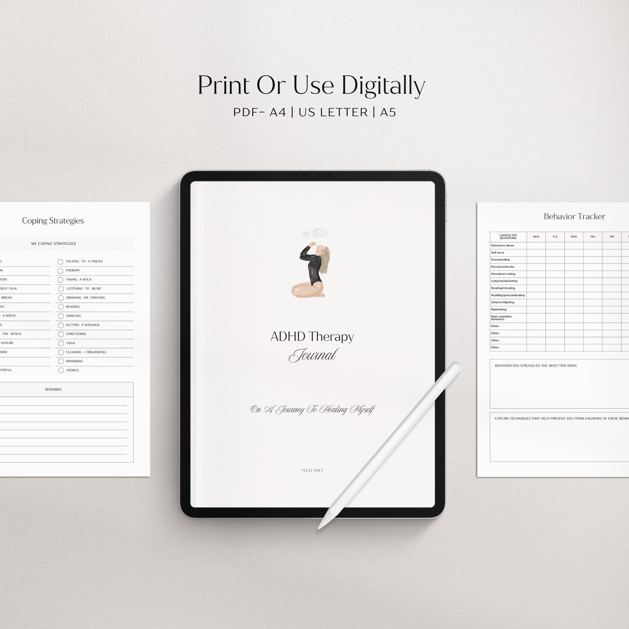 ADHD Therapy Workbook Worksheets | Mental Health | Anxiety Journal ...