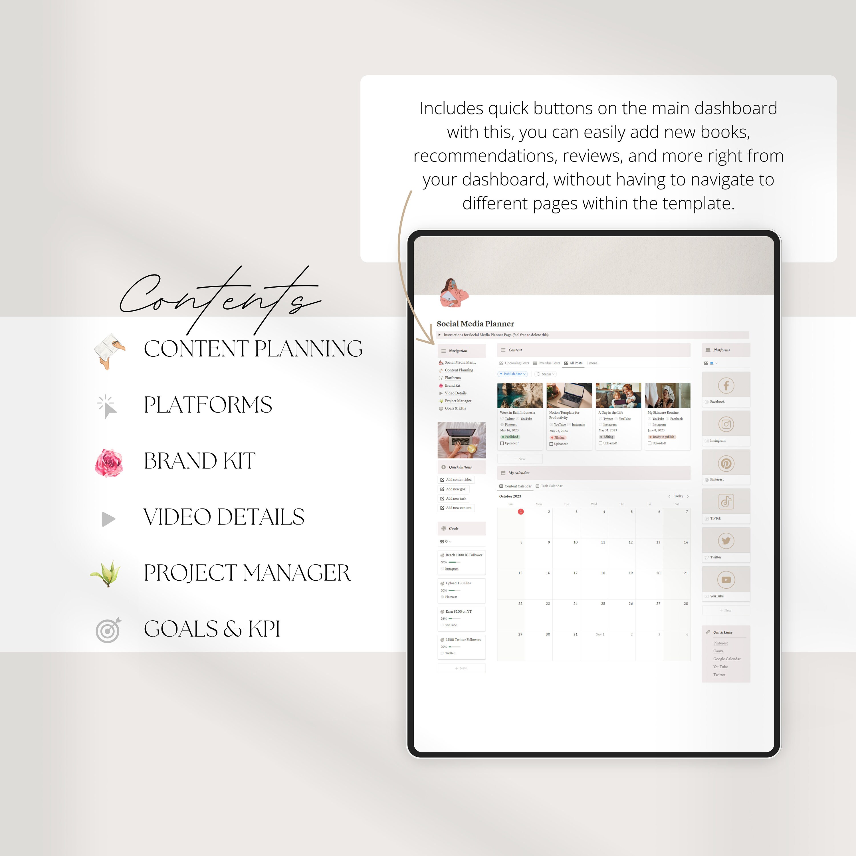 Notion Template Social Media Planner Content Planner Content - Etsy