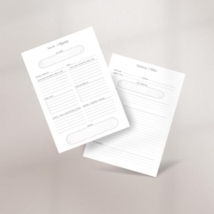 May include: Two white paper sheets featuring black printed text and lines. One sheet is titled Verse Mapping with sections for the verse, author, and study questions. The other sheet is titled Sermon Notes with fields for date, speaker, and scripture.