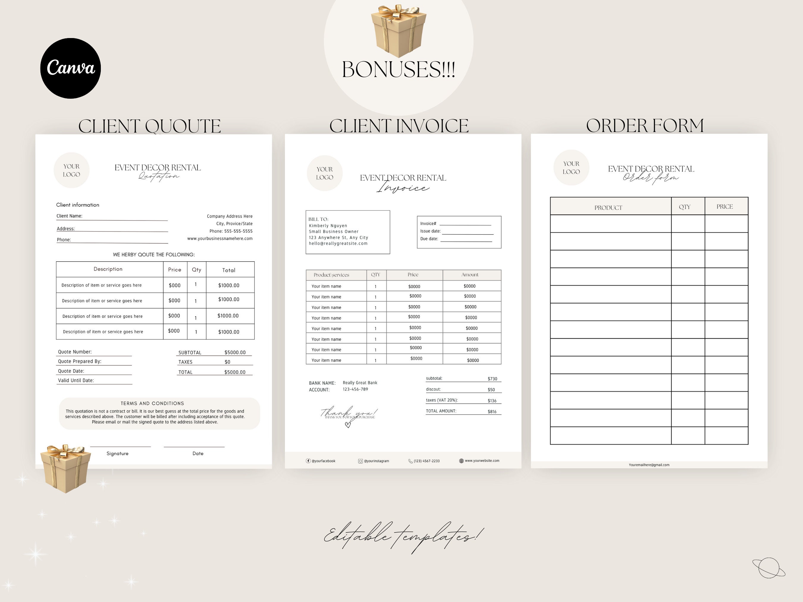 Event Decor Rental Agreement Templates Event Decor Rental Etsy