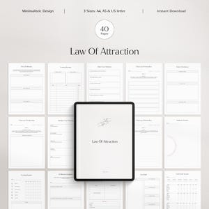 Pu&ograve; includere: Un planner digitale dal design minimalista, intitolato "Law of Attraction". Offre 40 pagine ed &egrave; disponibile nei formati A4, A5 e US letter. Il design &egrave; pulito e semplice, incentrato sulla funzionalit&agrave; e sulla facilit&agrave; d'uso.