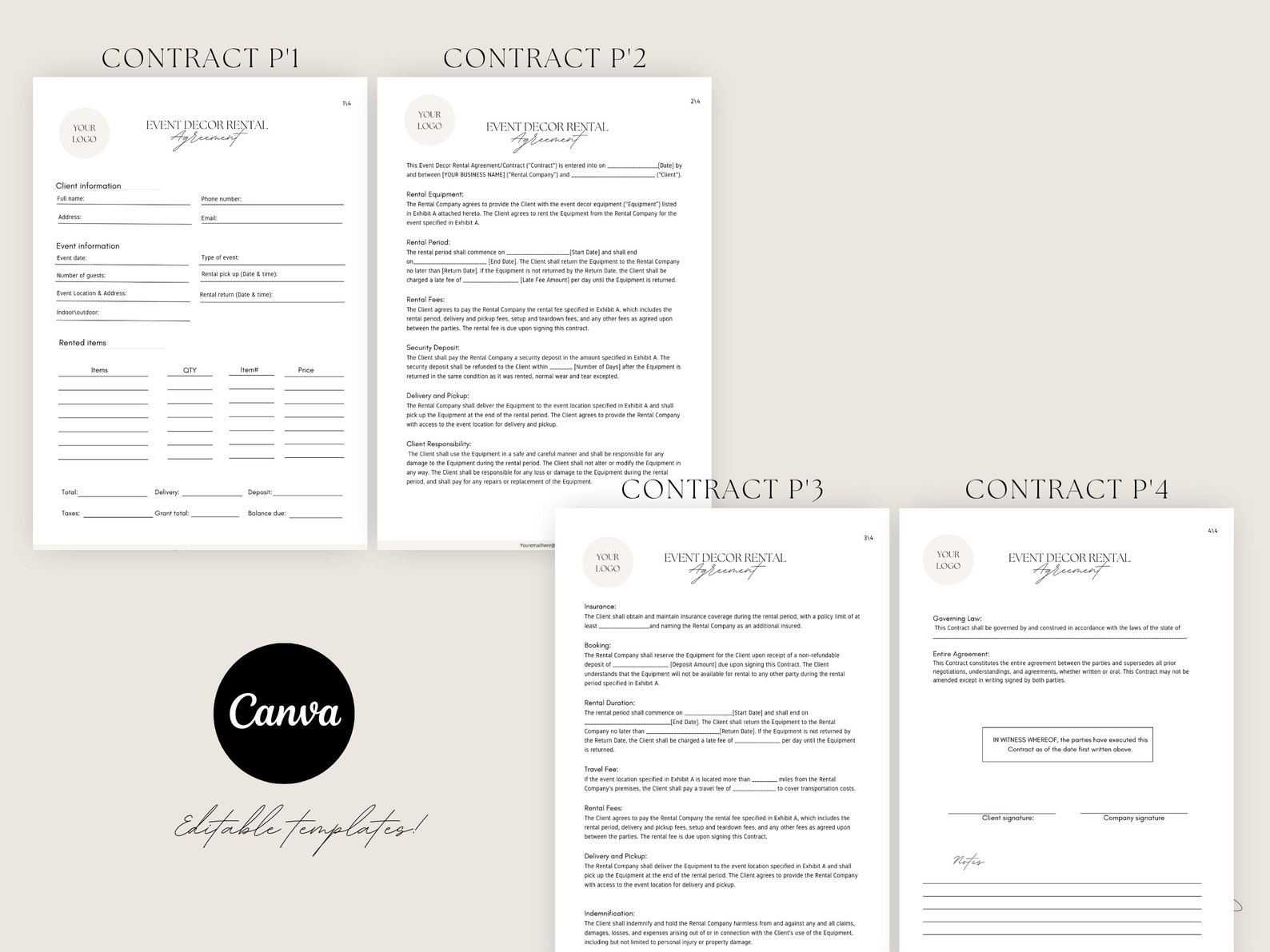 Event Decor Rental Agreement Templates Event Decor Rental Etsy