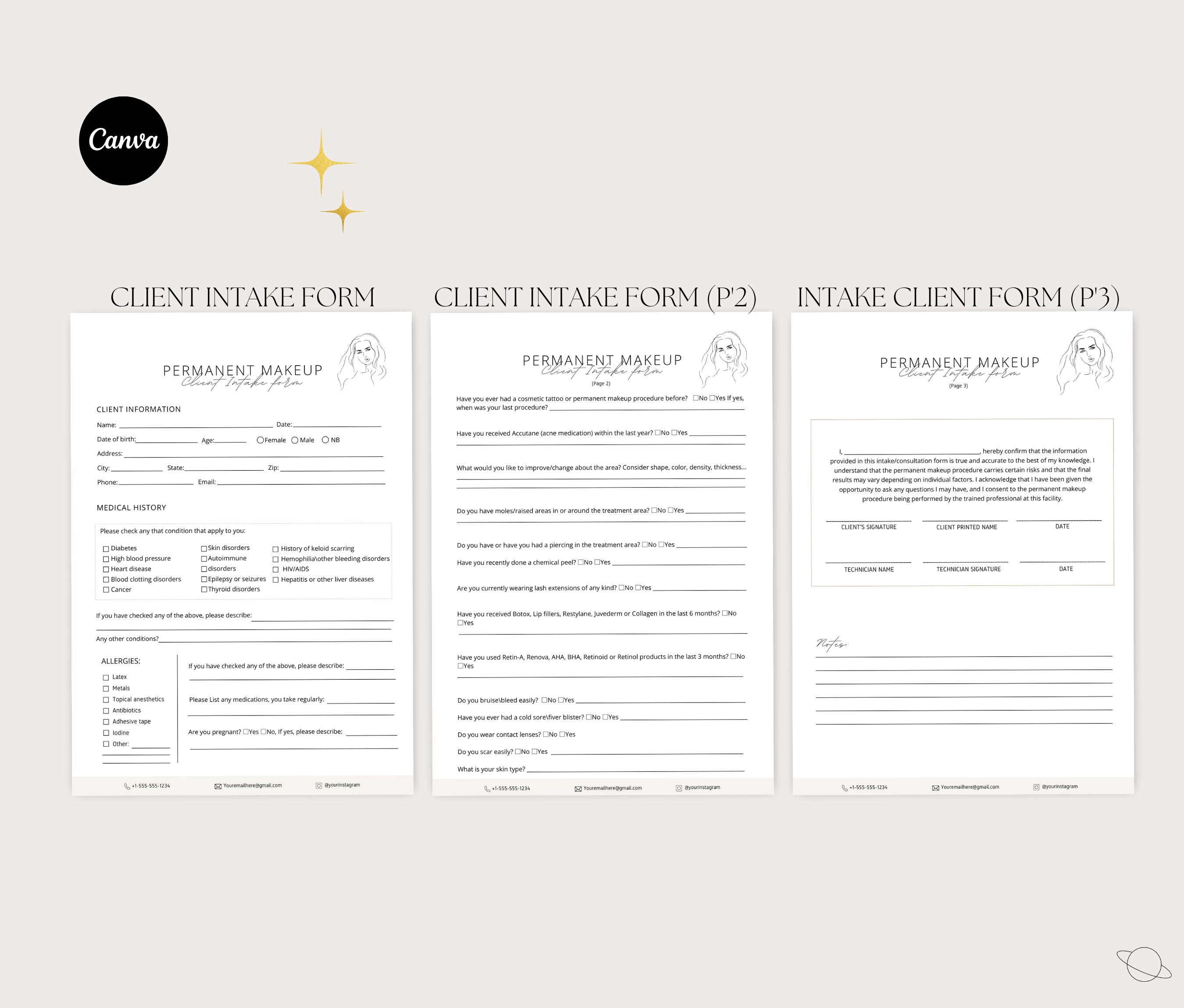 Permanent Makeup Forms Editable Templates, PMU Consent Form,esthetician ...