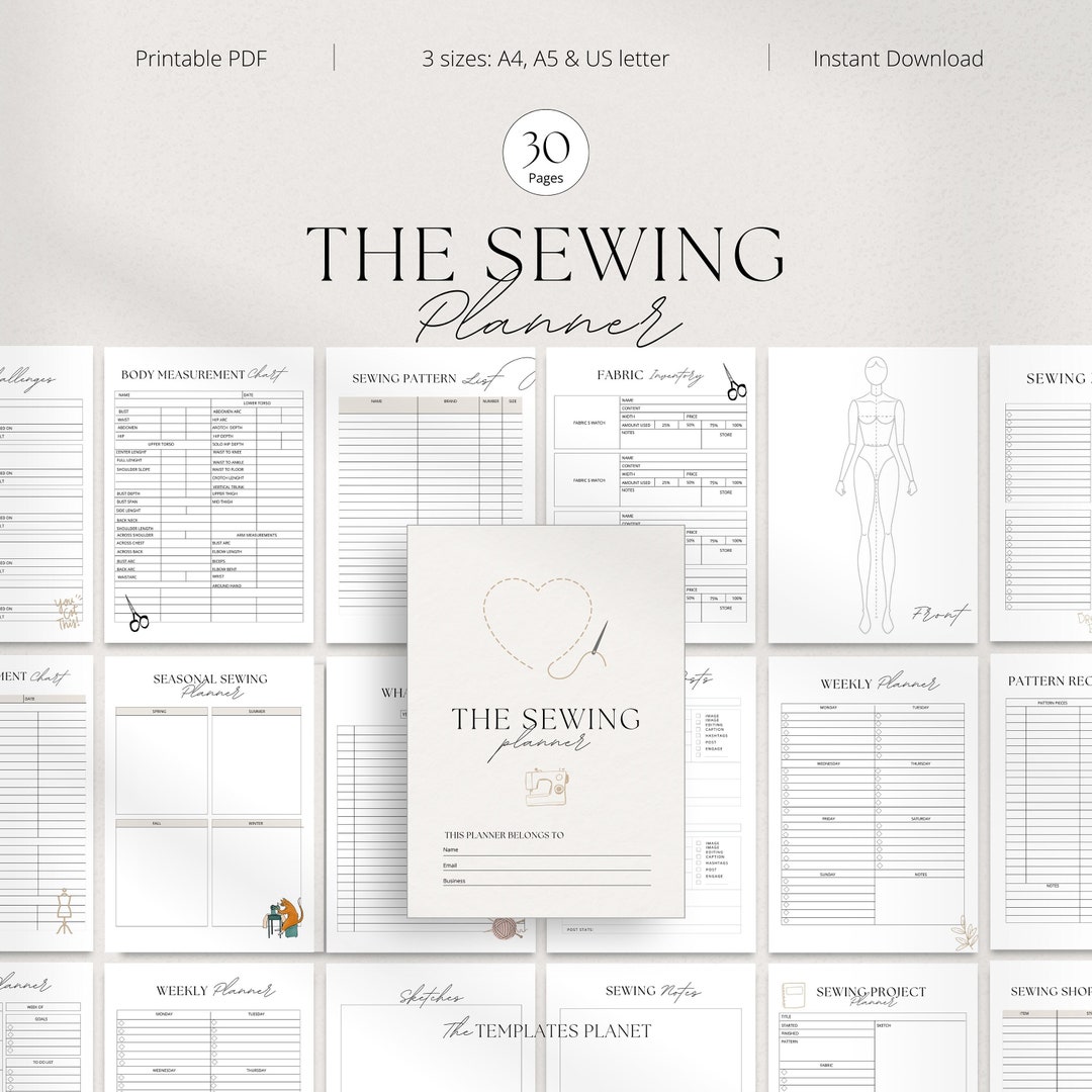 Sewing Planner, Printable or Digital PDF Sewing Planner, Sewing Pattern