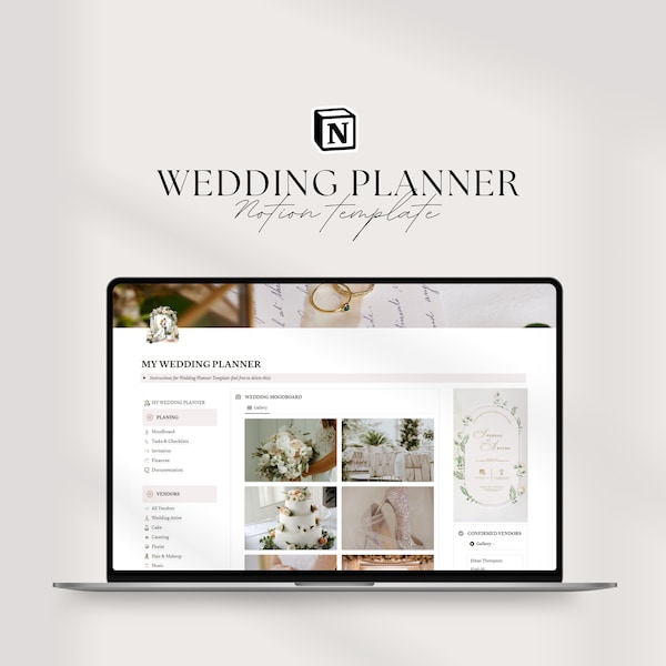 Wedding Planner Notion Template, Notion Wedding Timeline Calendar, Digital Wedding Planner, Wedding Budget Template, wedding checklist.