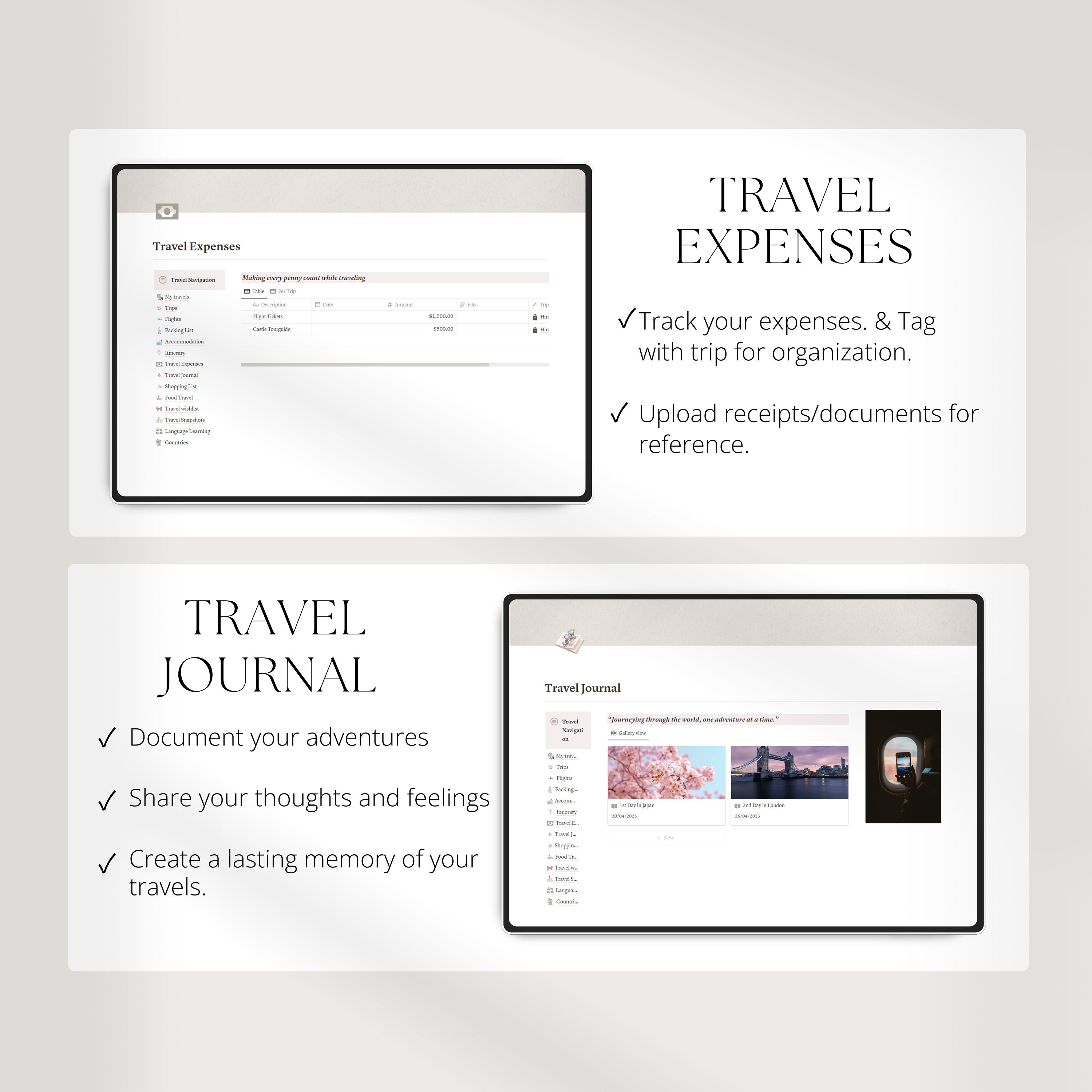 Notion Travel Planner Template, Notion Planner, Travel Journal, Travel Itinerary, Notion