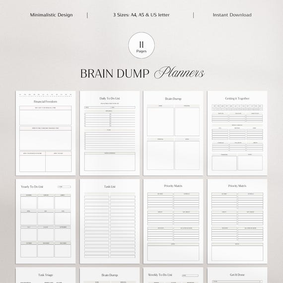 Brain Dump | ADHD Daily Planner | Productivity | Priority Matrix | Thoughts Organizer| To-Do List | ADHD Brain Dump | Journal Printable |PDF