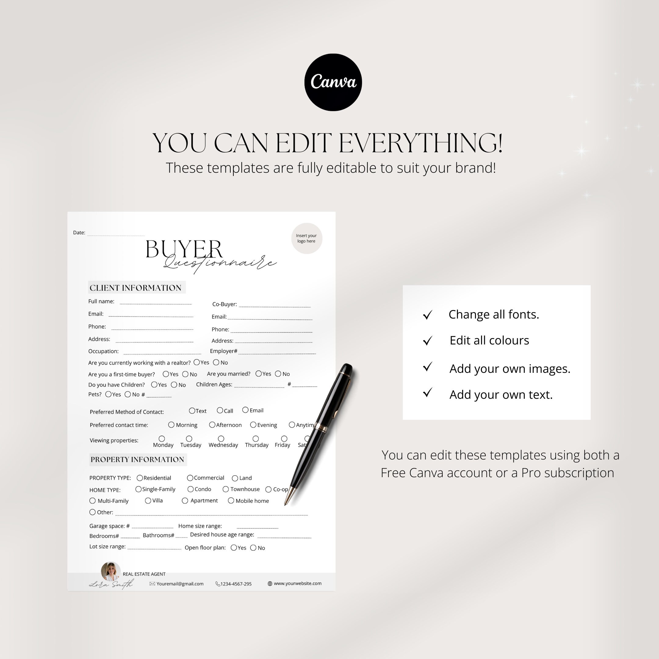 Buyer Questionnaire, Real Estate Buyer Intake, Real Estate Buyer