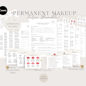 Permanent Makeup Forms - editable templates, PMU consent form,esthetician forms, microblading, aftercare, lip blush, beauty salon, printable