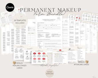 Permanent Makeup Forms - editable templates, PMU consent form,esthetician forms, microblading, aftercare, lip blush, beauty salon, printable