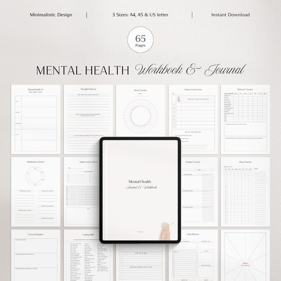Mental Health Journal Workbook | Anxiety Journal | Mood Tracker | Shadow Work | CBT Worksheets| Therapy Journal| Wellness Journal| Self-Care