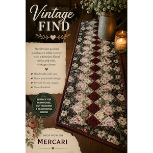 VTG Handmade Quilted Patchwork Floral Print Table Runner 52"Long X 17" Wide