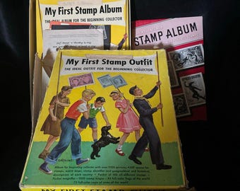 1953 The Adventurer Stamp Album Around the World & My First Stamp Outfit