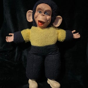 Peluche vintage de Zippy Monkey Mr. Bim Zip de la década de 1960, muñeco con cara de goma de 16 pulgadas.
