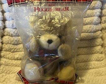 Avon Huggie Bear Plush 1985 Red Plaid Bow Tie New