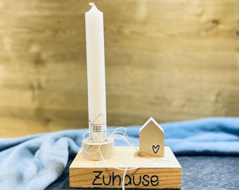 Zuhause Deko Set -  Beton Kerzenhalter und Haus - Kerze mit Häusermotiv - Einzugsgeschenk - Geschenk zum Einzug