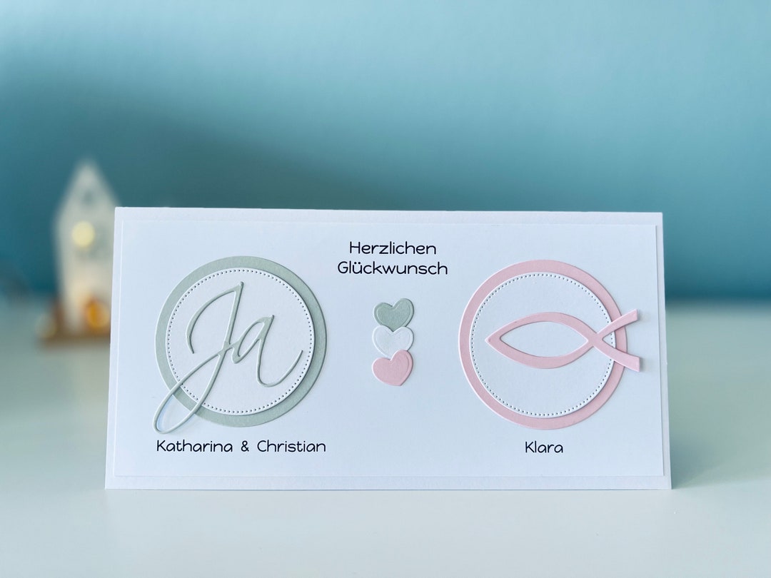 Karte Hochzeit und Taufe Kombikarte Traufe rosa oder hellblau