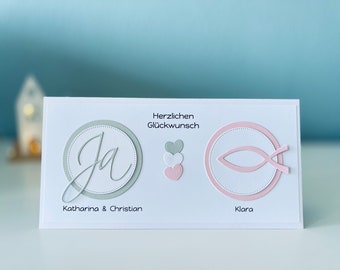 Karte Hochzeit und Taufe - Kombikarte - Traufe - rosa oder hellblau - colorpapier matt - Glückwunschkarte