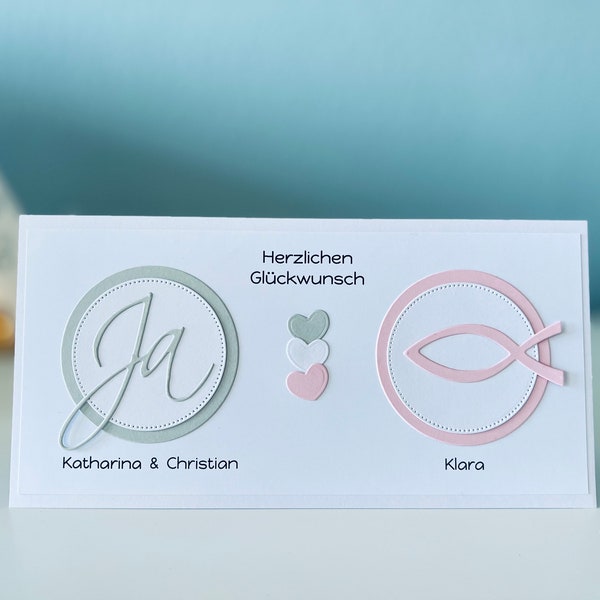 Karte Hochzeit und Taufe - Kombikarte - Traufe - rosa oder hellblau - colorpapier matt - Glückwunschkarte