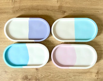 Dekoteller oval - Dekoschale - Dekoablage Schmuckablage - Raysin - weiß mit blau, rosa, helltürkis und lila