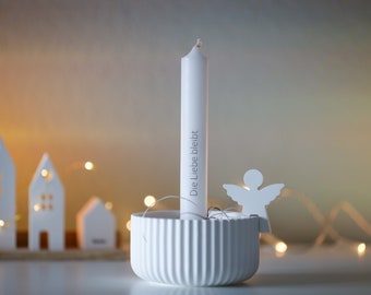 Trauergeschenk - Trostlicht - Schale mit Stabkerze und Engel - Hygge - Skandi