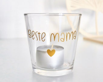 Teelichtglas - Windlicht - Kerzenglas - mit Schriftzug Beste Mama - das ideale Geschenk für alle Mamas