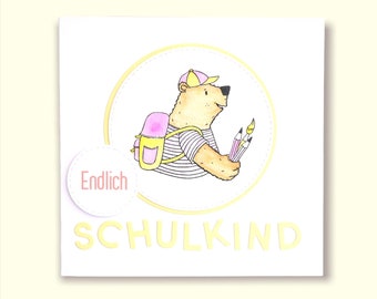 Karte zur Einschulung - Endlich Schulkind - Schulanfang - Schulkind - 1. Klasse - Karte mit Umschlag