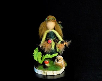 felted fairy tale figure the forest fairy with owl green H 16.5 cm felted angel fairy tale wool felt angel felt fairy forest fairy spring fairy guardian angel felt