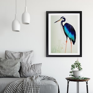Watercolour Heron Vol.1 Bird Framed Wall Art Print Ready to Hang Animal Decor, Modern Bird Artwork, Stylish Wildlife Painting Decor