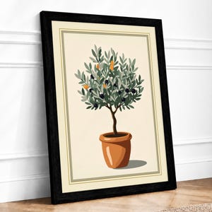 Green Potted Olive Tree, Botanical Wall Art Print, Framed or Unframed Poster, Living Room Decor, UK Made Giclée Print