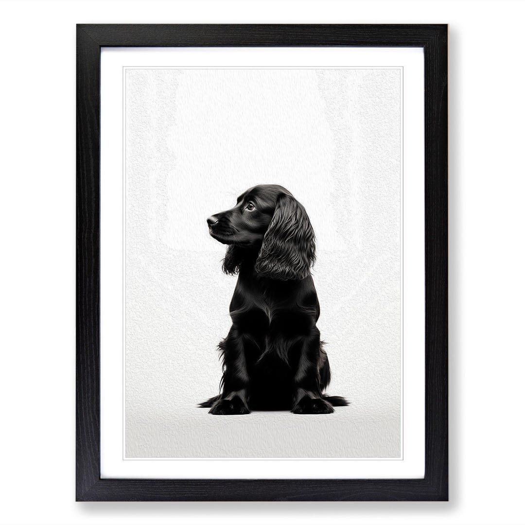 Cocker Spaniel Art Minimalist Dog Print, Black and White Portrait (A4 ...