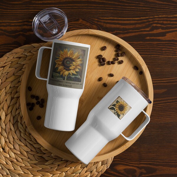 Vintage Sunflower Stainless Steel Travel Mug - 25 oz Eco-Friendly Tumbler with Handle