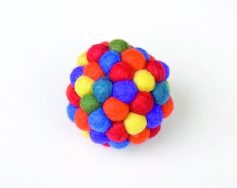 Hand felted wool rainbow ball with rattle cat toy  - free catnip, valerian, silvervine optional
