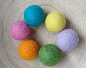 Hand Felted Wool Felt Balls -  Cat toy  - Brights (6) - Free Catnip/Silvervine/Valerian Option
