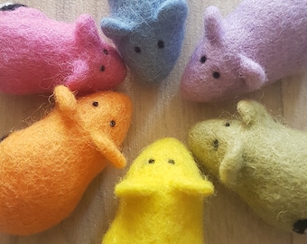 Hand Felted Wool Mouse Cat Toy - free catnip, silvervine or valerian optional