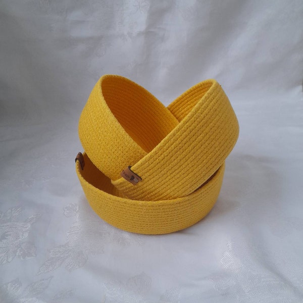 Mustard color basket 21×8, 18×8, 15×8(cm) 3 pack bowls, diy rope basket woven yellow basket, bohem hand made home decor, hand made wovenbowl