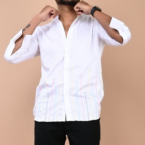 White Designer Thread Embroidery Shirt